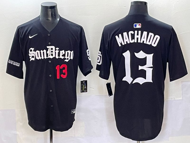 Men 2025 San Diego Padres #13 Machado Black Five generations Joint Name Nike MLB Jersey style 2